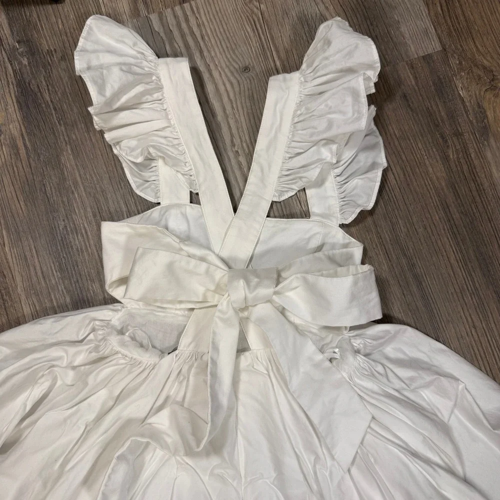 VICI Coquette Princesscore White Cotton Ruffle Strap Back Bow Mini Dress XS